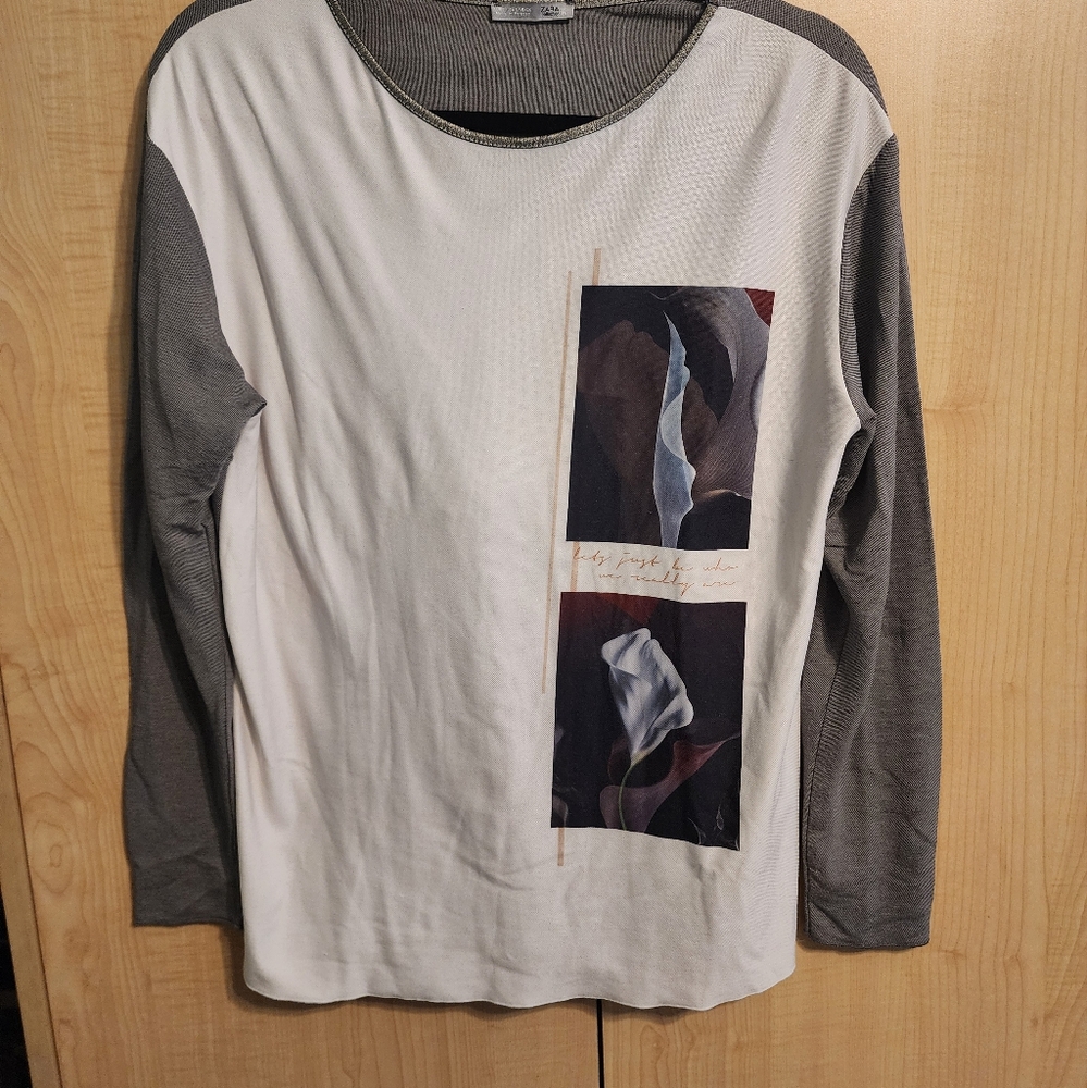 Zara Collection Gray & White Design Shirt Size Small